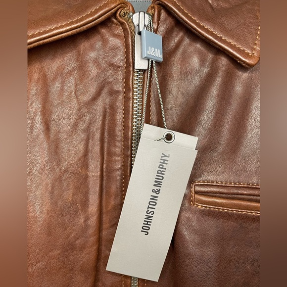 Johnston & Murphy Bomber Jacket Brown Leather Collared Size M NWT $498 MSRP - Picture 3 of 16